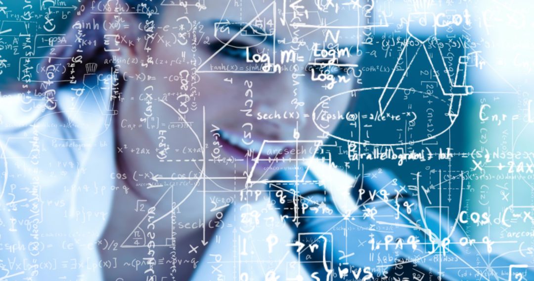 Innovative Scientist Writing Formulas on Glass in Futuristic Lab