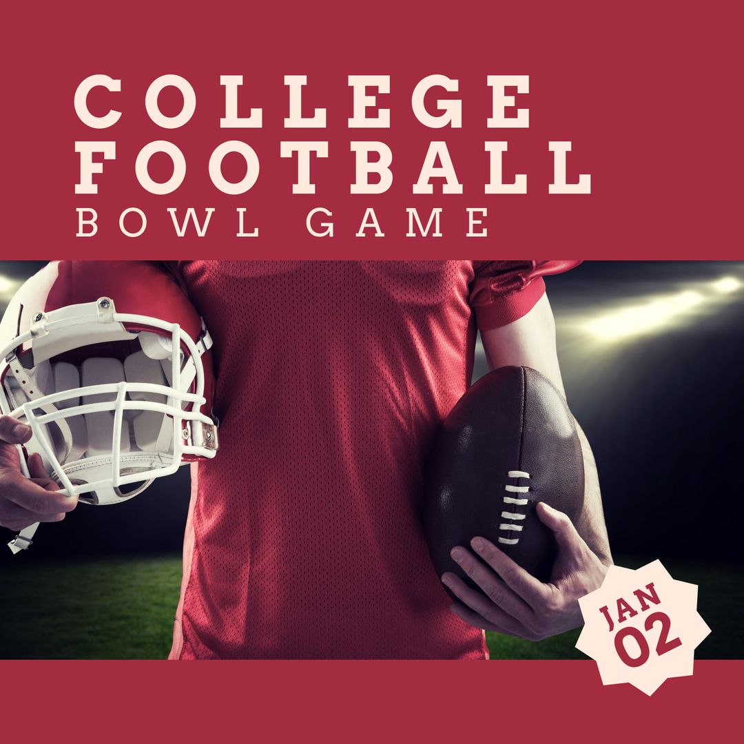 College Football Bowl Game Announcement with Player Holding Ball - Download Free Stock Templates Pikwizard.com