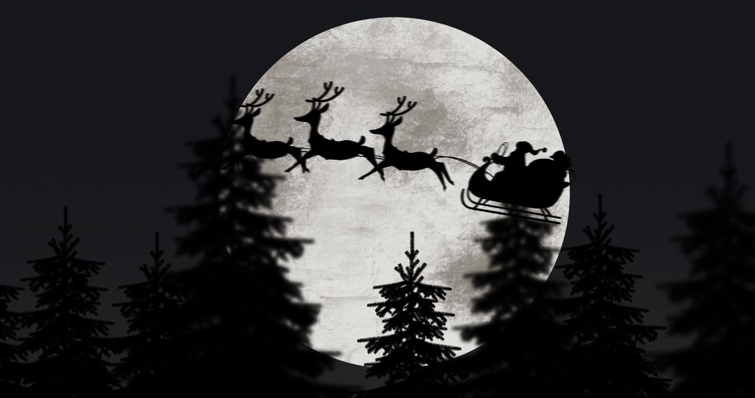 Santa Sleigh Silhouette with Reindeer Against Full Moon - Free Images, Stock Photos and Pictures on Pikwizard.com