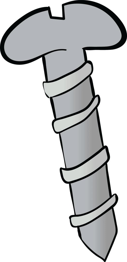 Large Grey Screw Illustration on Transparent Background with Copy Space