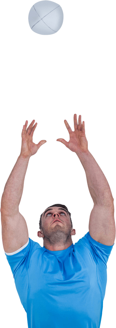 Rugby Player Preparing to Catch Transparent Ball