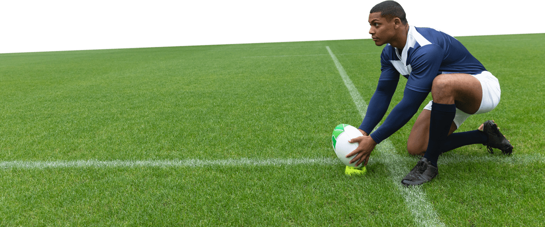 Transparent Background Rugby Player Preparing for Kick