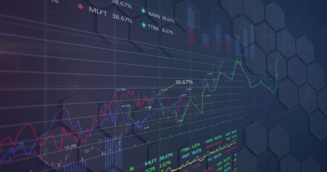 Digital Graphs Display Financial Stock Market Data Trends Analysis
