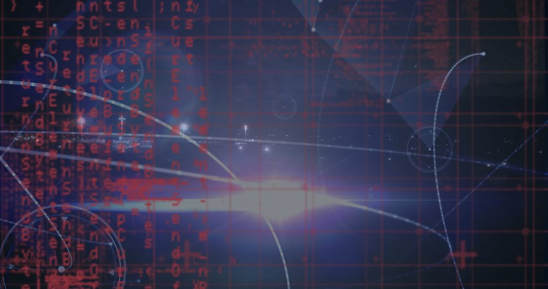 Abstract Futuristic Network with Glowing Light Burst and Code Elements