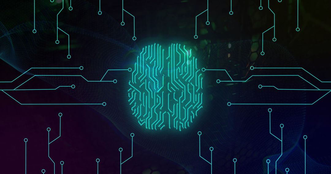 Abstract AI Circuit Board Brain with Digital Data Theme