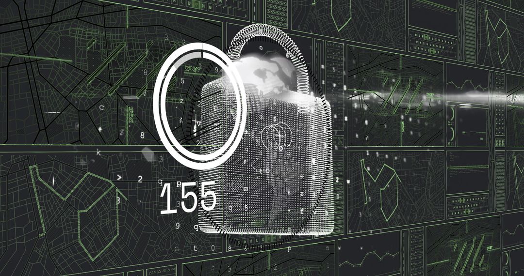Futuristic Digital Padlock Icon on Cybersecurity Dashboard