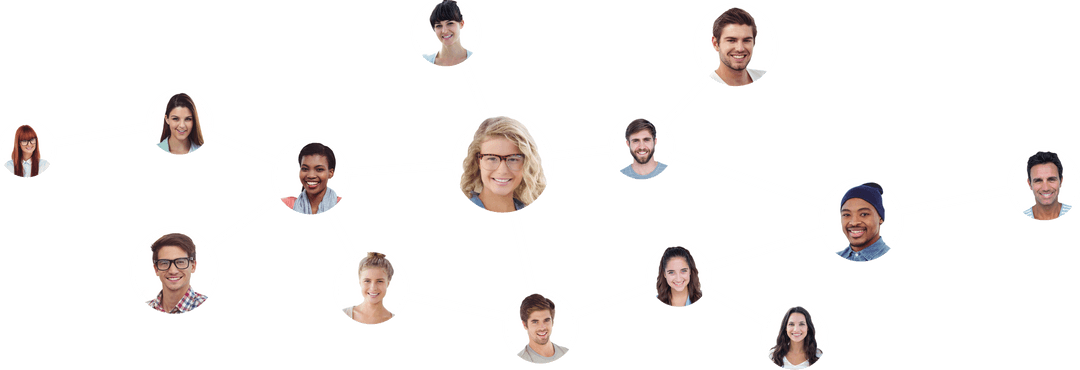 Transparent Social Network Connecting Smiling Diverse Business Professionals