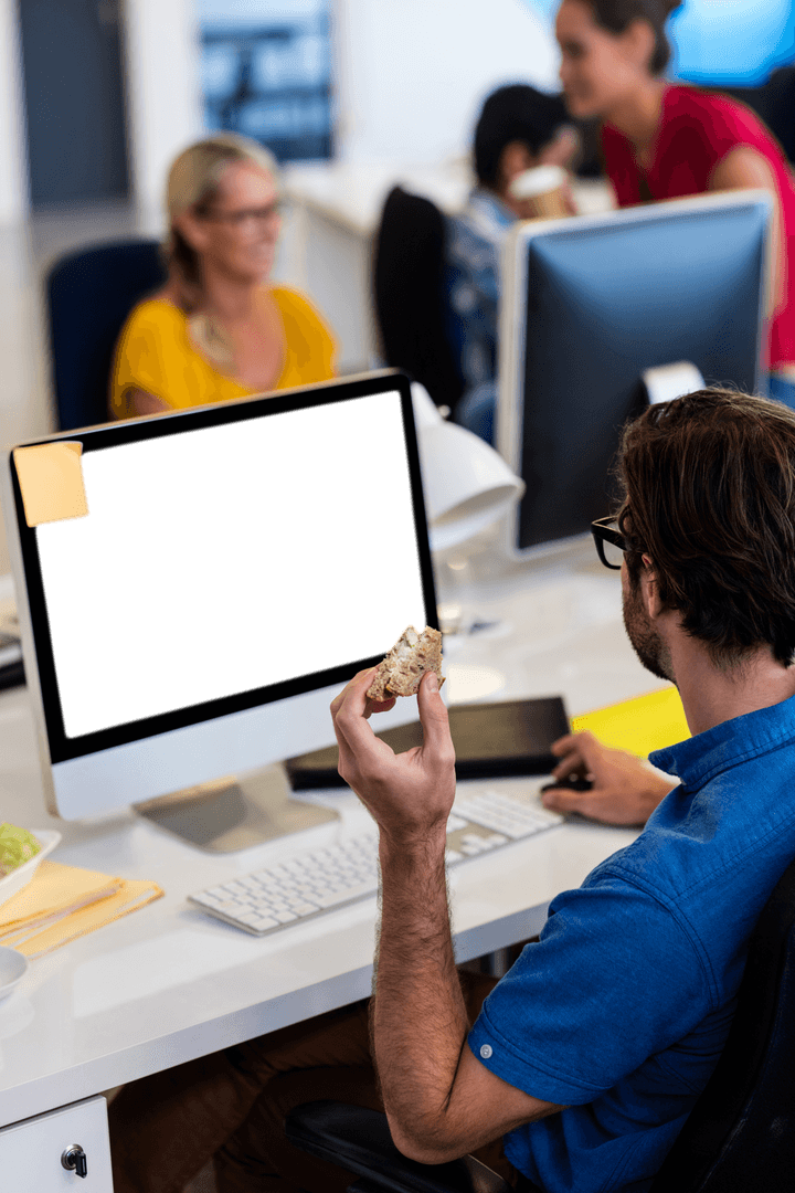 Casual Office Environment with Team Brainstorming Transparent Display