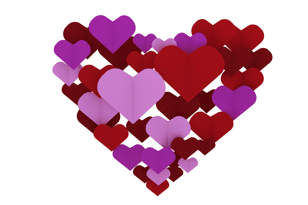 Cluster of Red and Pink Hearts on Transparent Background