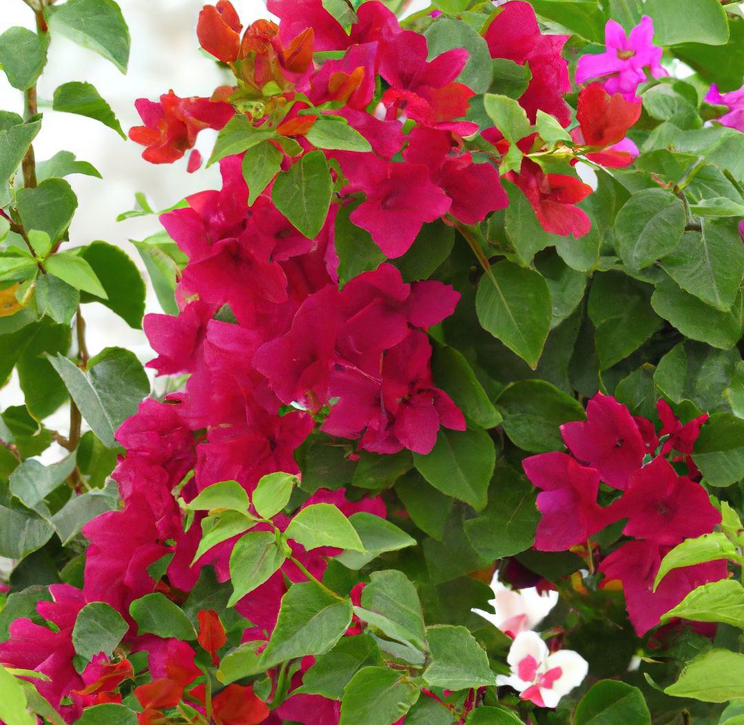 Close up of beautiful pink bougainvillea flowers with green leaves - Free Images, Stock Photos and Pictures on Pikwizard.com
