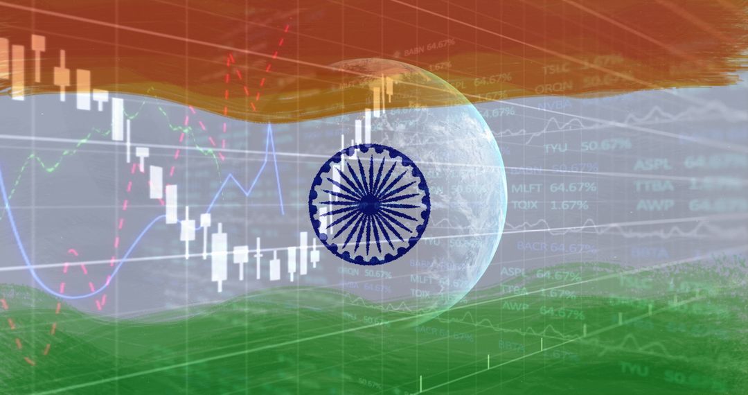 Financial Charts Behind Indian Flag Signifying Economic Concerns