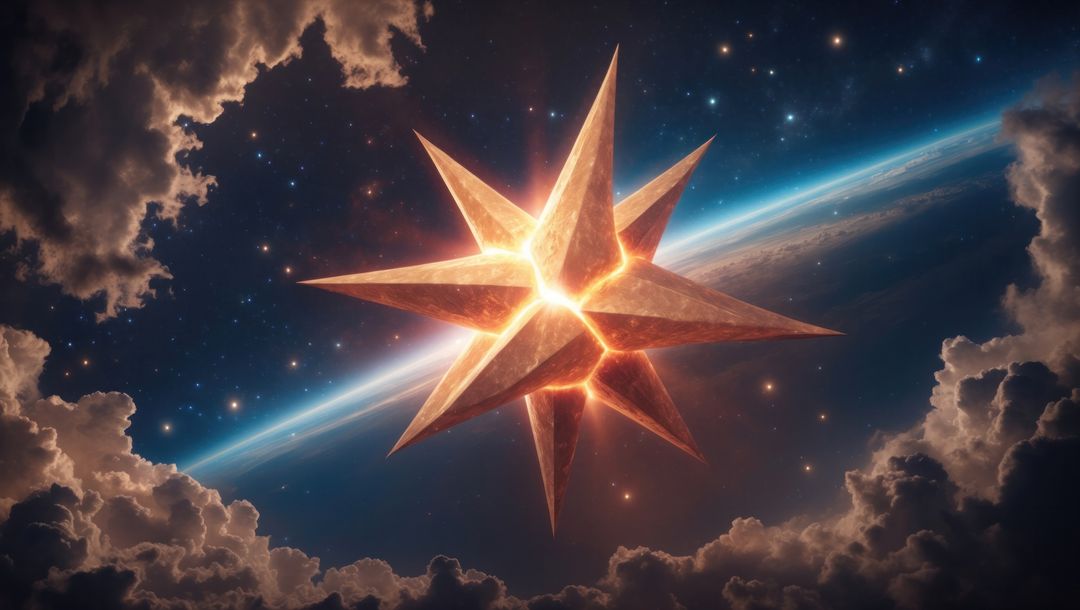 Luminous Geometric Star Glowing Above Earth Horizon