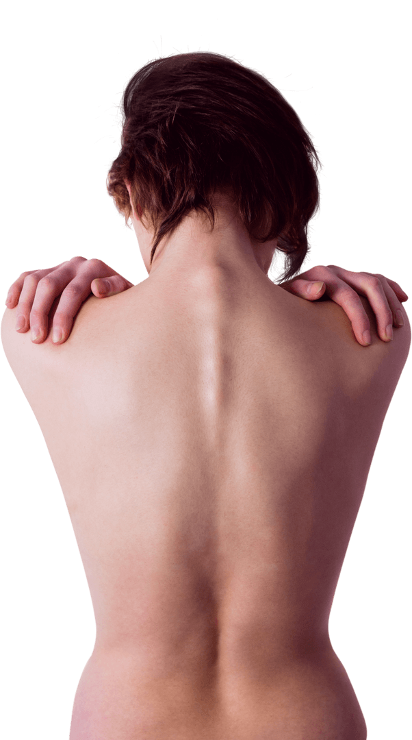 Back View of Woman with Shoulder Pain on Transparent Background