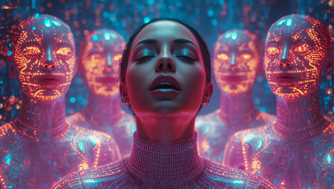 Futuristic Model Amidst AI Digital Beings