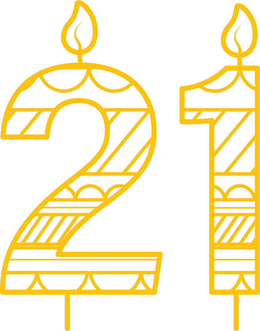 Yellow 21 Birthday Candle On Transparent Background Vector Art