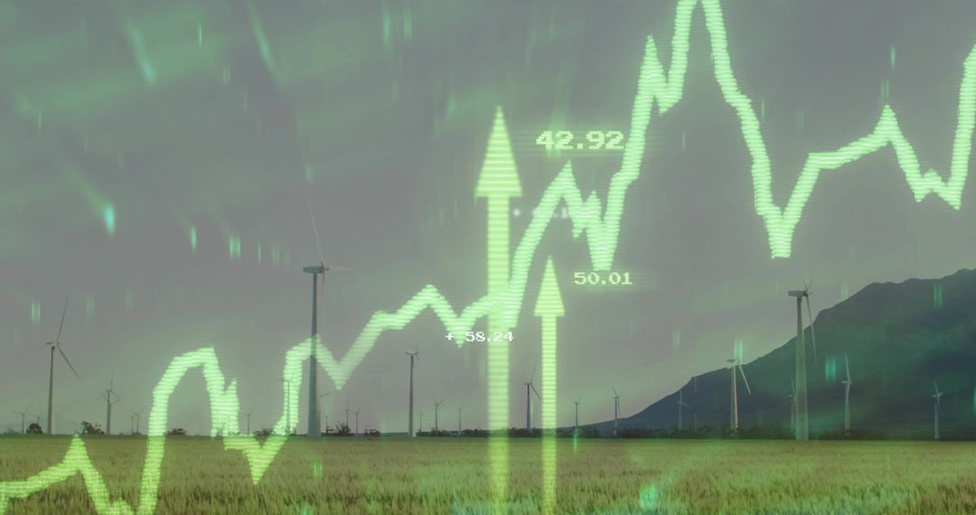 Renewable Energy and Growth Concept with Wind Turbines and Graph
