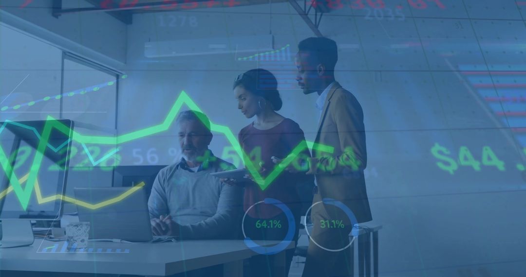 Finance Professionals Analyzing Data with Digital Elements