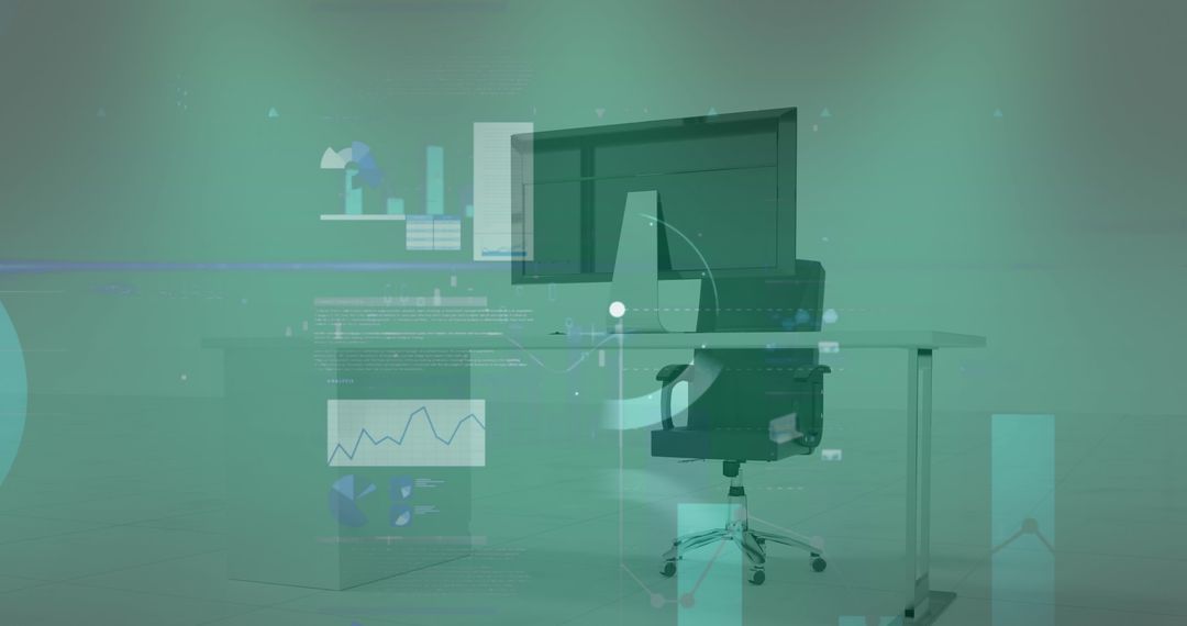 Futuristic Office Setting with Data Analytics and Digital Interface