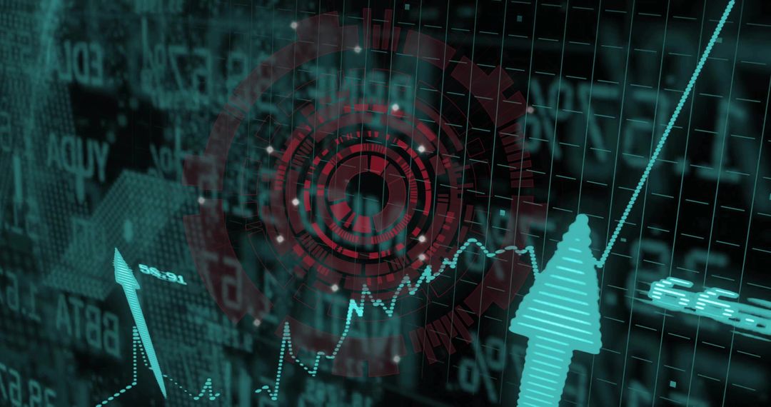 Futuristic Financial Dashboard with Rising Graph and Technology Overlay