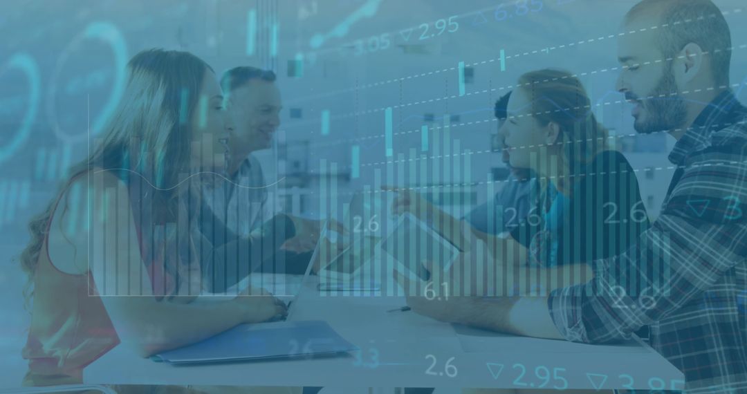 Data Projection Over Team Discussing Business Strategies