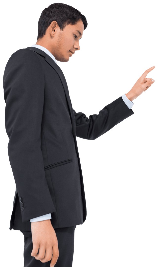 Focused Professional Businessman Pointing on Transparent Background