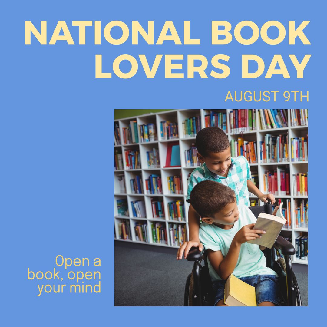 Young Boy in Wheelchair Reading in School Library