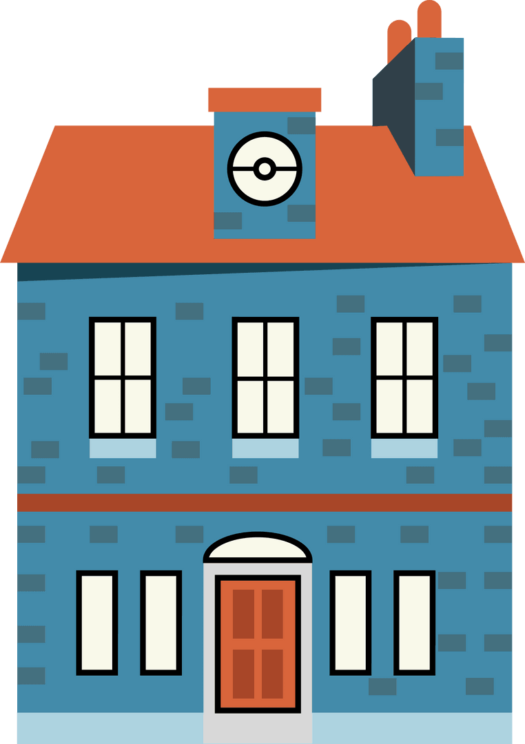 Flat Design Cartoon House with Red Roof and Transparent Background