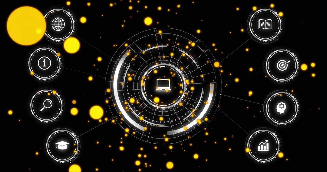 Futuristic Digital Interface with Glowing Tech Icons