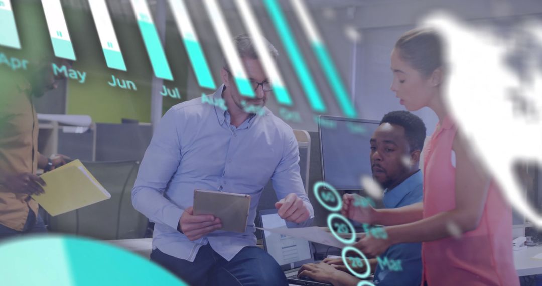 Financial Data Workflow Among Colleagues in Modern Office