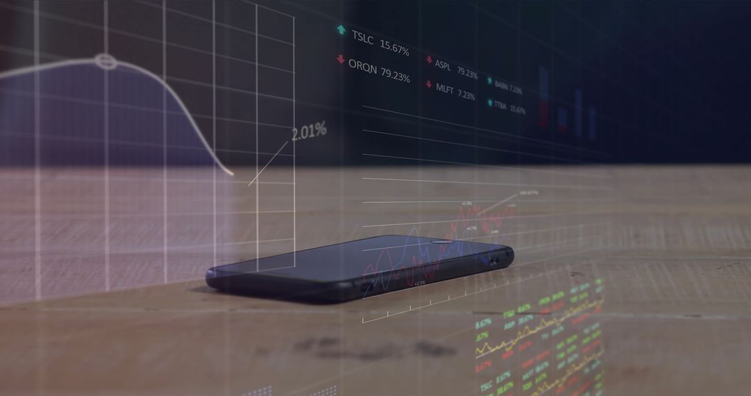 Smartphone with Digital Financial Data Interface on Table