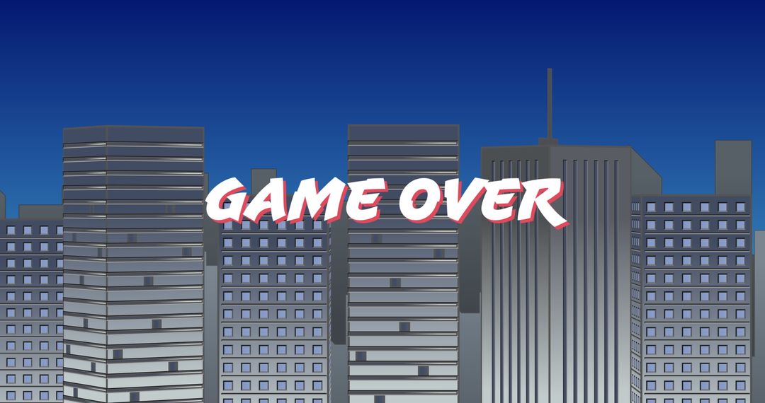 Retro Video Game Over Screen with Urban Skyline