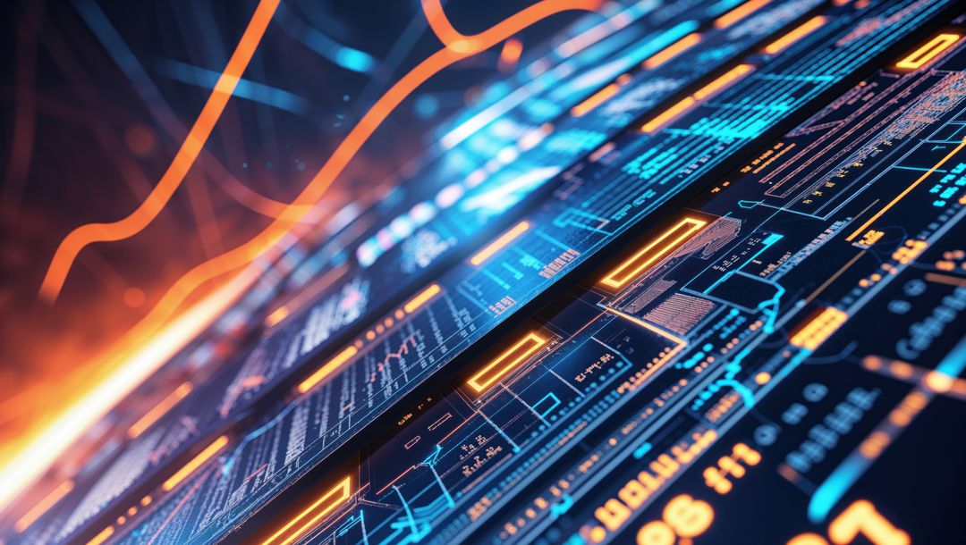 Futuristic Virtual Interface with Glowing Data Panels