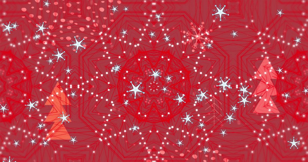 Festive Snowfall Over Large Snowflake on Red Background