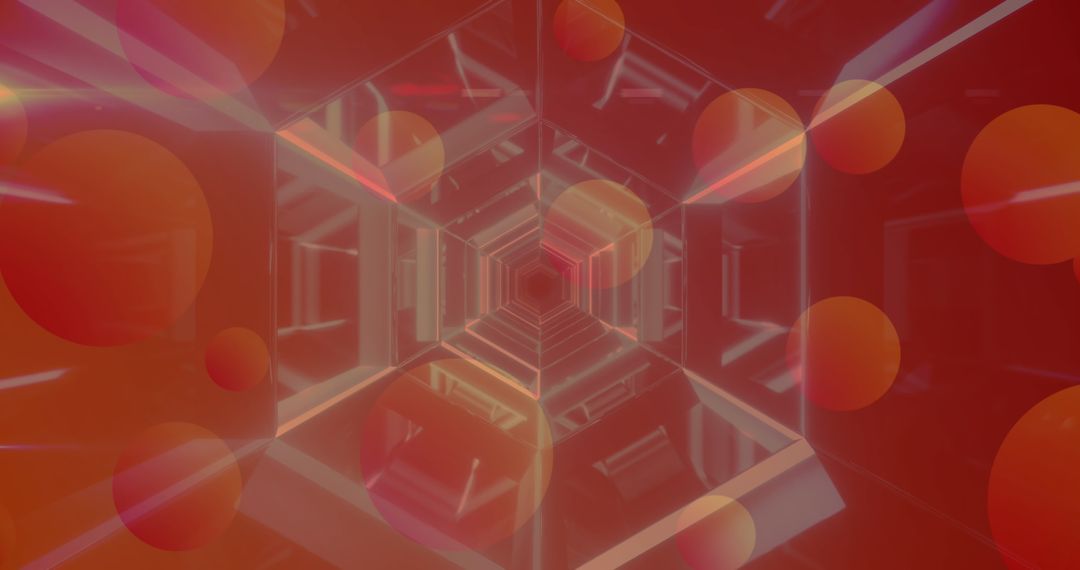 Abstract Digital Tunnel with Orange Geometric Patterns