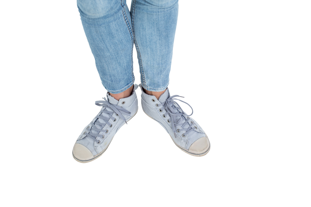 Feet Wearing Jeans and Gray High-Top Sneakers On Transparent Background - Download Free Stock Images Pikwizard.com