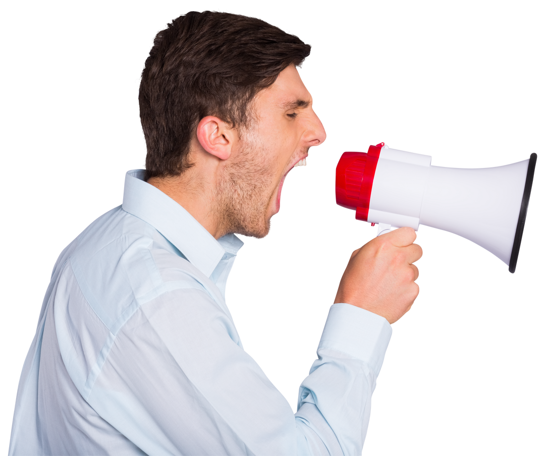 Transparent Image of Young Man Shouting into Megaphone - Download Free Stock Images Pikwizard.com