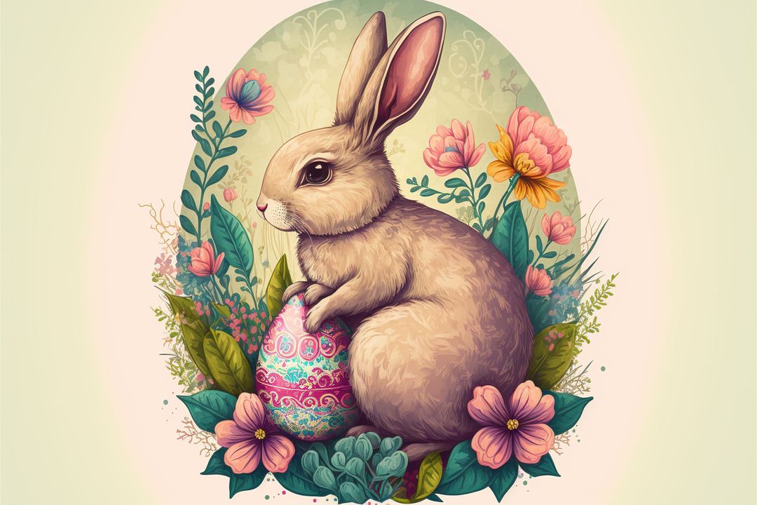 Easter rabbit with easter egg and spring flowers, created using generative ai technology - Free Images, Stock Photos and Pictures on Pikwizard.com