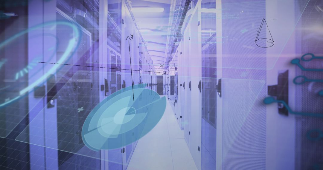 Futuristic Data Server Room with Mathematical Equations
