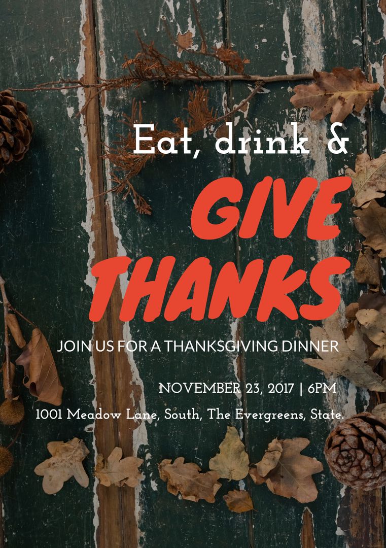 Thanksgiving Dinner Invitation with Autumn Leaves