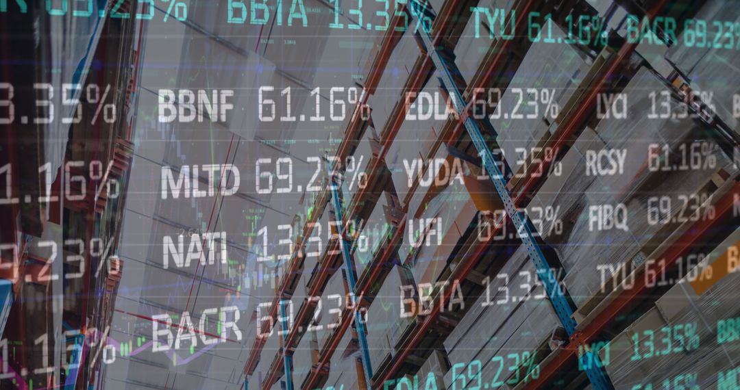 Stock Market Data Overlaid on Empty Warehouse