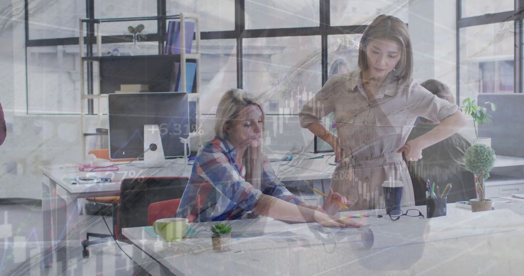 Financial Data Analysis Overlaid with Office Team Discussion