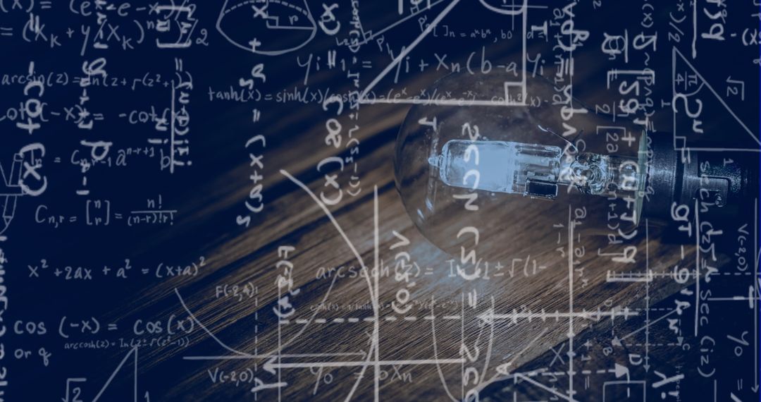 Glowing Light Bulb and Mathematical Formulas Illustrating Innovation