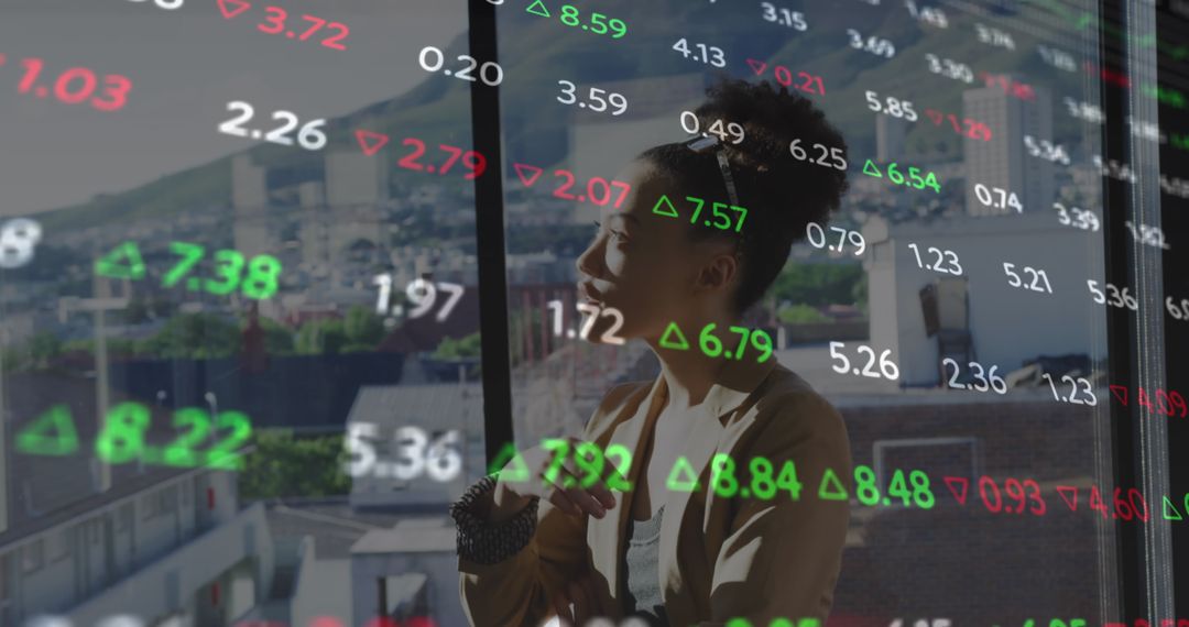 Businesswoman Analyzing Stock Market Data with Virtual Interface