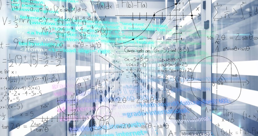 Mathematical Equations Overlaid on Computer Servers