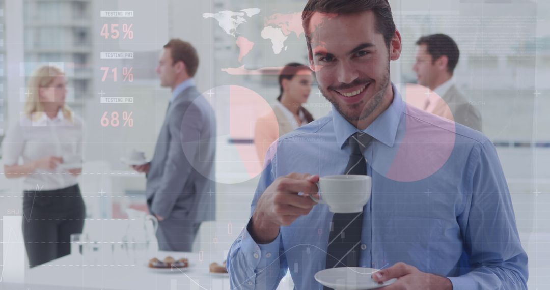 Business Professional Enjoying Coffee in Technology-Driven Environment
