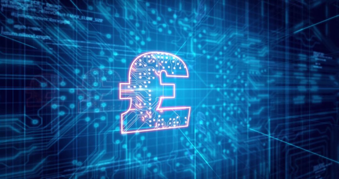 Digital Pound Symbol in Futuristic Technology Display