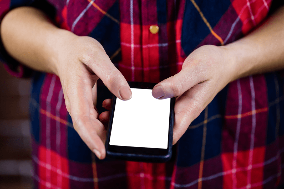 Transparent Smartphone Interaction Close-Up, Woman Checking Phone
