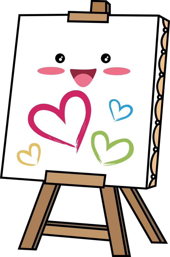 Cute Hearts on Easel with Smiley in Transparent Style