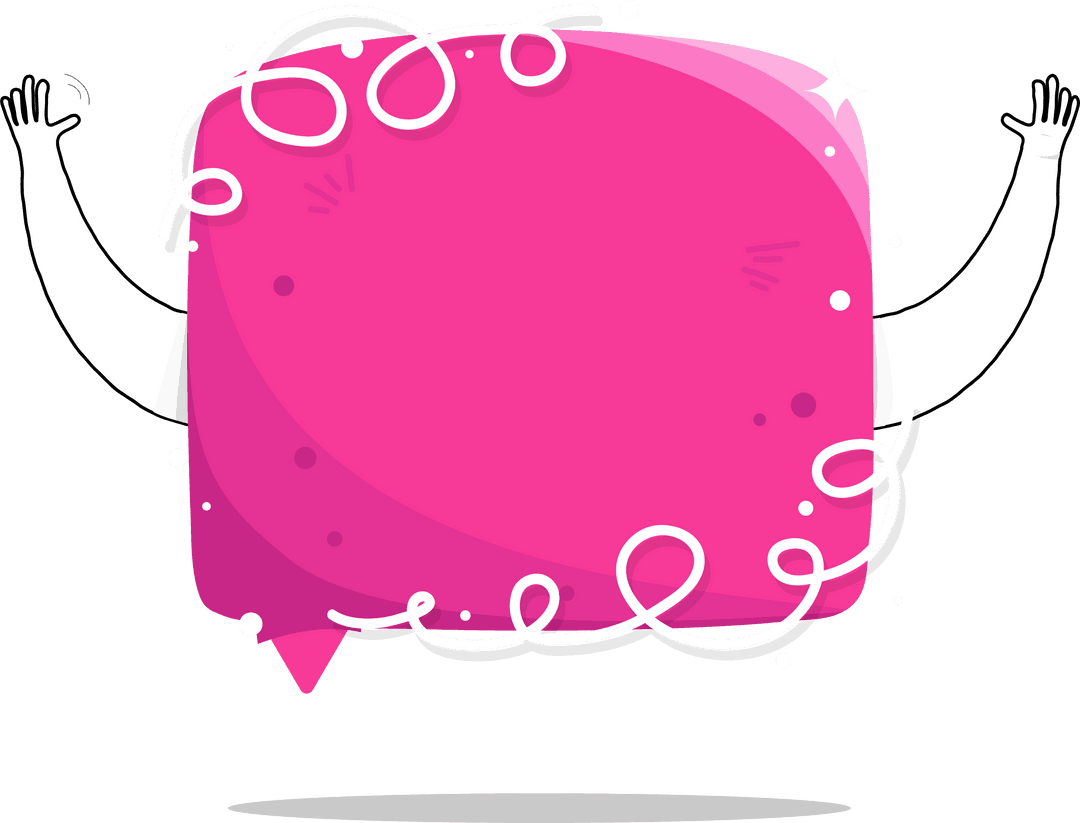 Playful Magenta Speech Bubble with Raised Hands on Transparent Background