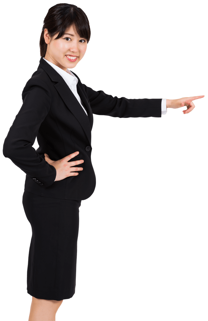 Asian Female Professional Pointing with Confident Smile on Transparent Background